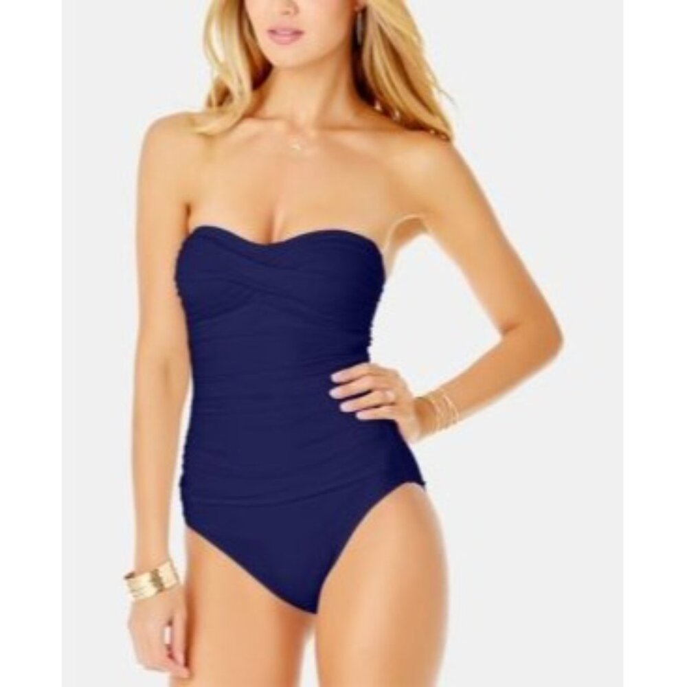 Anne Cole Women's Twist Front Ruched One Piece Swimsuit Blue Size 8 NWT